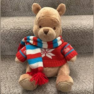 Disney Store Winnie The Pooh Bear 14" Plush Exclusive 2008 Christmas Sweater